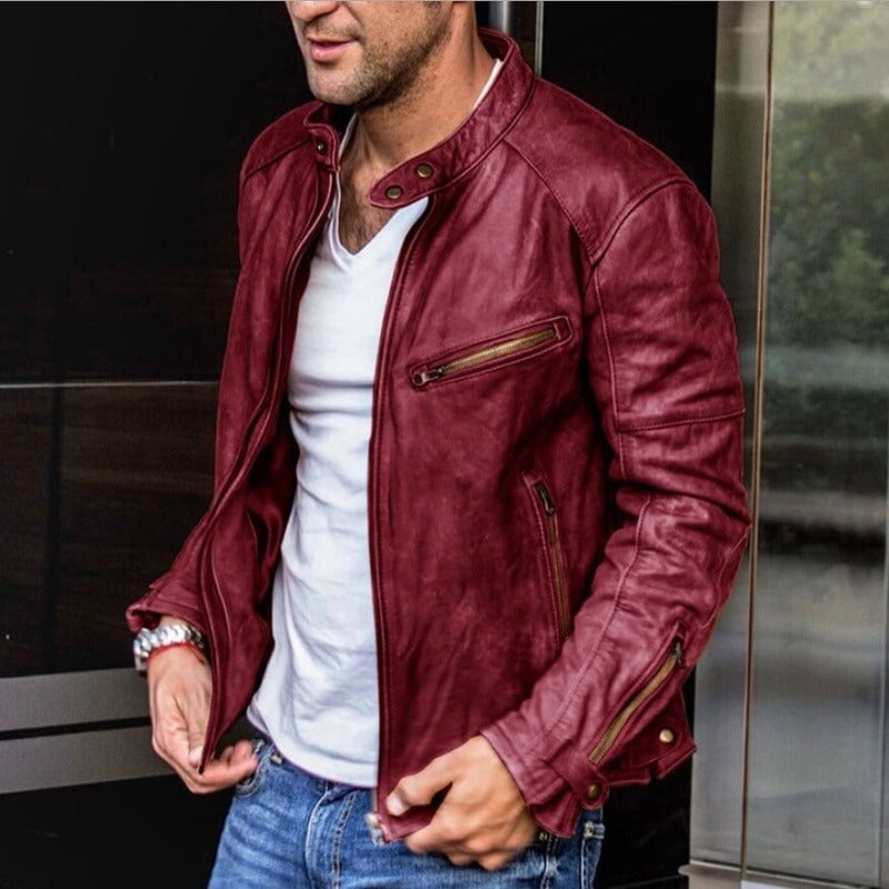Leandro | Men's Weatherproof Leather Jacket with Stand-Up Collar