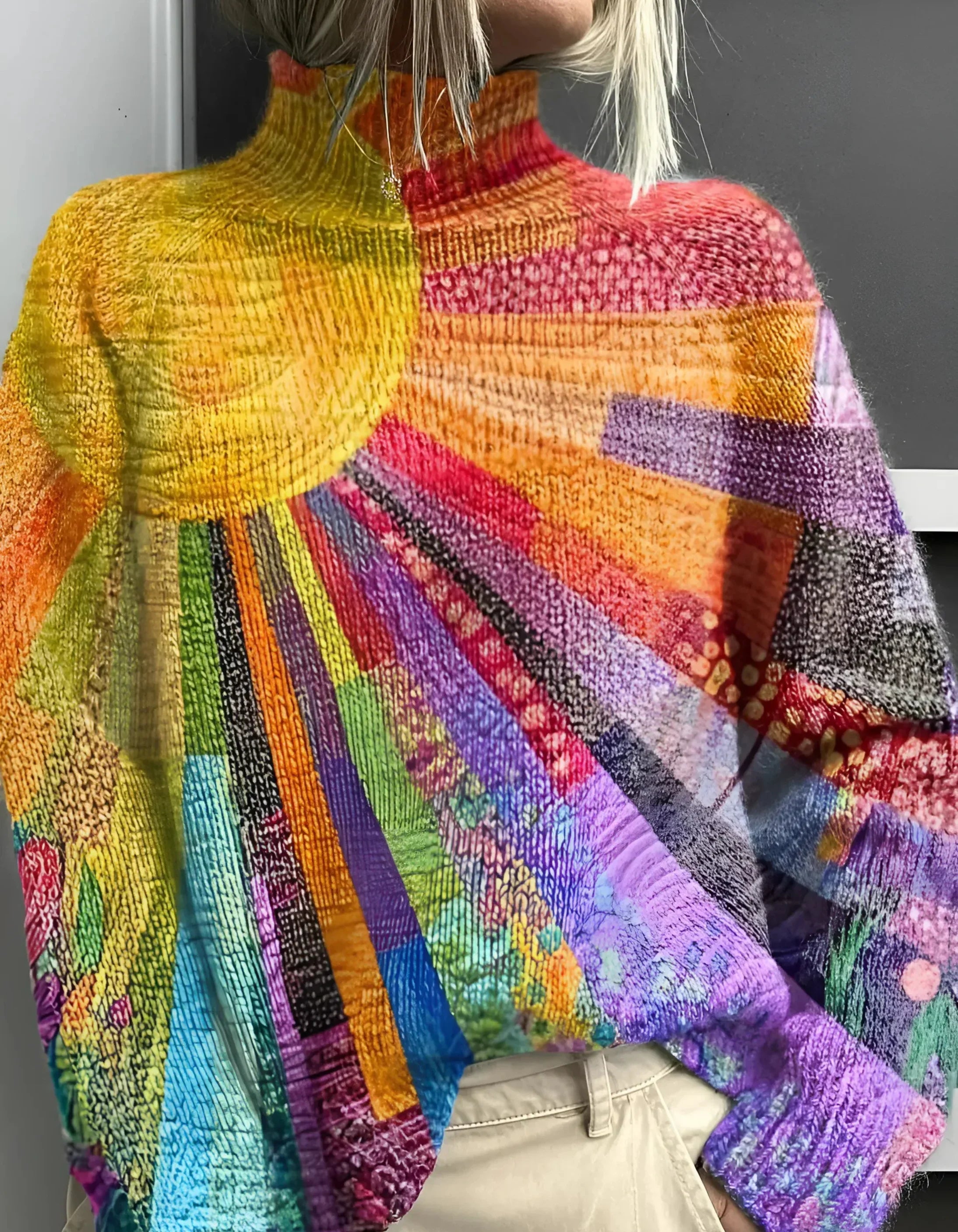 Ada | Damen Fröhlicher Bunter Rollkragenpullover